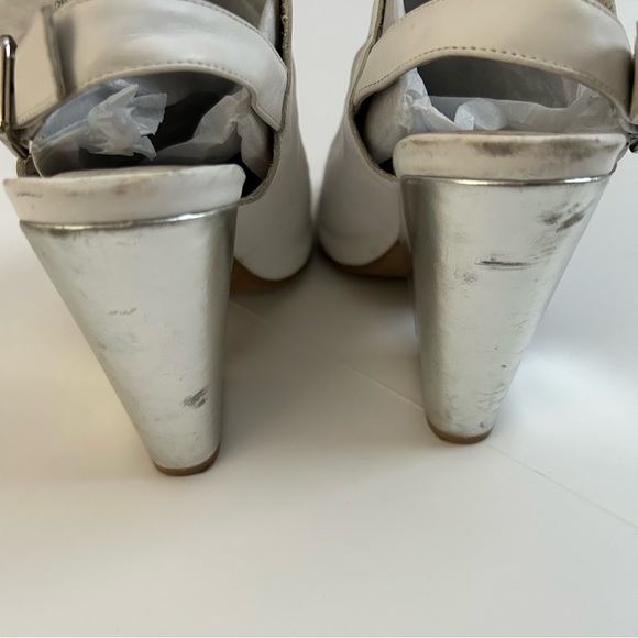 Jeffery Campbell Ebba Soft White Leather open toe Metallic Silver Wedge heel 7.5 - Picture 10 of 12